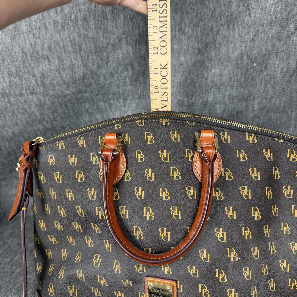 Dooney & Bourke Satchel Crossbody Bag Womens Medium Brown DB Canvas Red Lining - Picture 2 of 12
